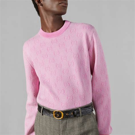 GG wool jacquard sweater in pink 